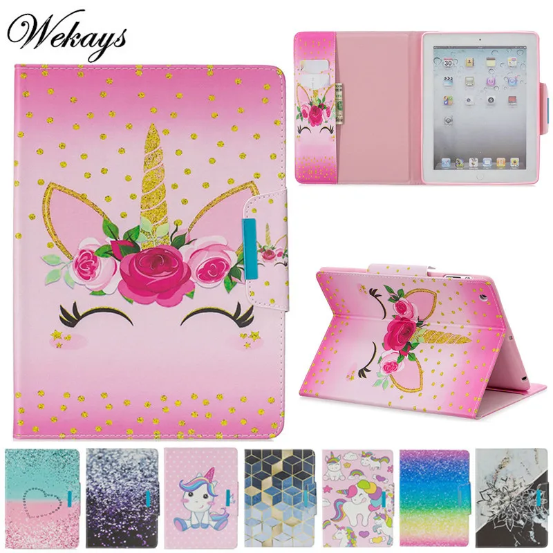 Чехол Wekays для Apple Ipad 4 3 2 Кожаные чехлы с мультяшным единорогом IPad2 IPad3 IPad4 планшетов