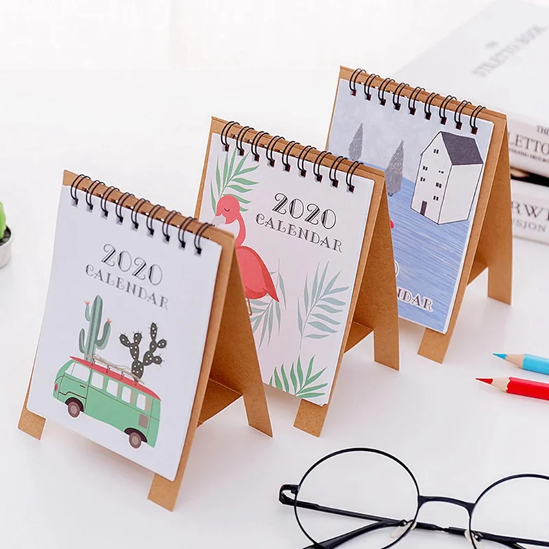 

Hand Drawing 2020 Fresh Cartoon Mini Flamingo Desktop Paper Calendar dual Daily Scheduler Table Planner Yearly Agenda