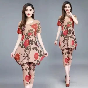 

Летние новые свободные женские укороченные брюки с коротким рукавом, Модный Цветной комплект из двух предметов