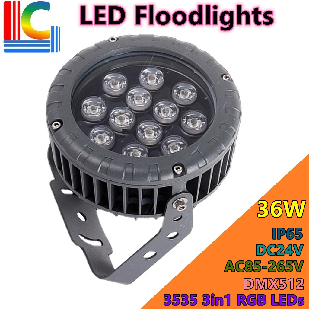 

36W 48W LED Floodlight AC85-265V/DC24V IP65 DMX512 RGB RGBW Colorful LED Spotlight Buildings, gardens and trees, landscape light