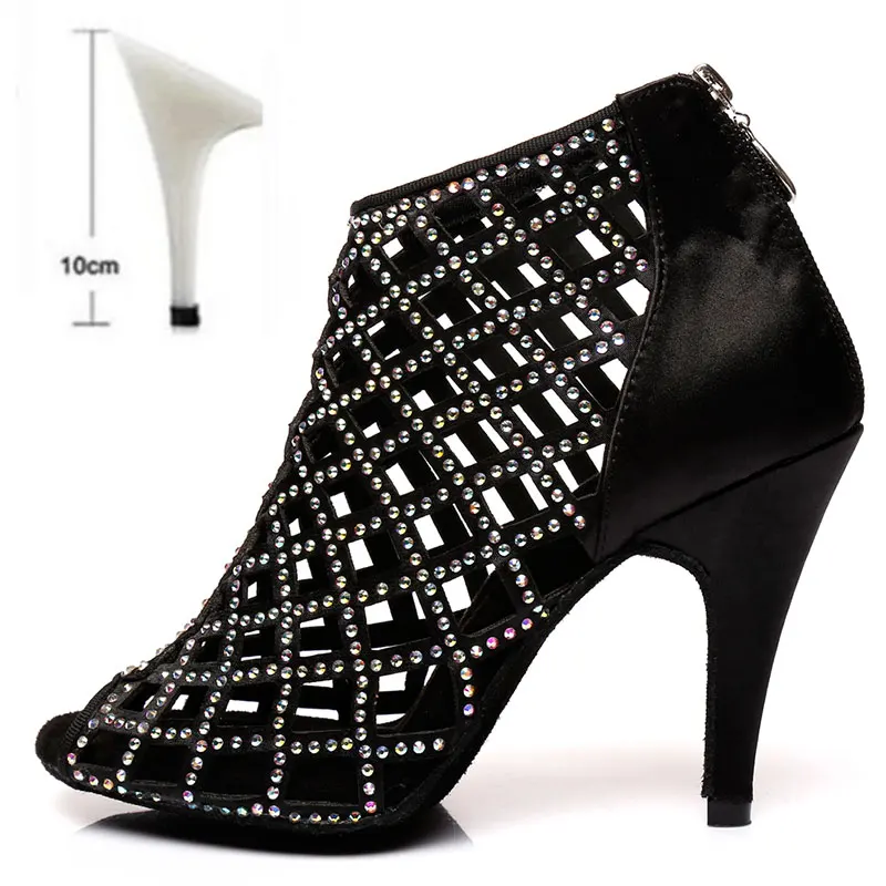 Обувь для танцев для латинских танцев женская обувь профессиональных танцев женские Танго 6/7. 5/8. 5/9/сандалии до щиколотки на высоком каблуке 10 см Танцы обувь - Цвет: Black 10cm