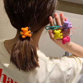 

1 Pc INS Style Cute Colour Bear Head Children Hair Ropes Elastic Rubber Hair Band Girls Hair Accessories Baby Headwear