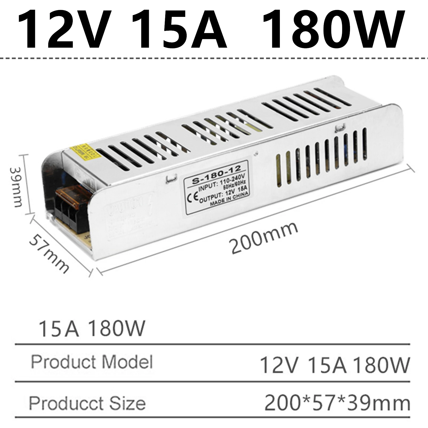 15A 180W 12 v светодиодный Питание 1A 5A 10A 15A 20A 30A DC 12V Светодиодный драйвер адаптер трансформаторы систем освещения 12W 60W 120W 180W 240W 360W - Цвет: 15A 180W
