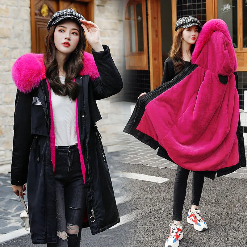 

Colorful Lamb Wool Lining Fur Coat Women Hooded Bakery Oversize Winter Down Coat Thick Warm Jacket Cotton Padded Wadded Parkas