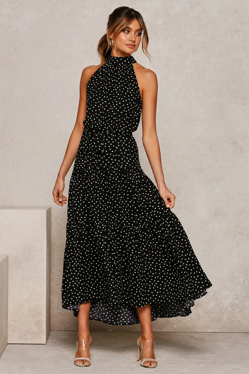 Summer Long Dress Polka Dot Casual Dresses Black Sexy Halter Strapless New 2021 Yellow Sundress Vacation Clothes For Women