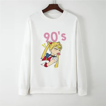 

Autumn Winter Sailor Moon 90's Tops Harajuku Casual Loose Sweatshirt Women Hoodies Tops Coat Sudadera Mujer Femme Pullovers
