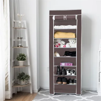 

10 Tier Space Saving Shoe Tower Rack with Fabric Cover High Quality Brown Shoes Shelf Organizer with Zippered Cover HW57331CF