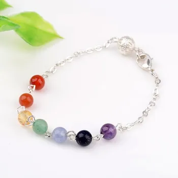 

25pcs Chakra Jewelry Natural Stone Round Bead Link Bracelets Women Bangles Gifts 190x2mm