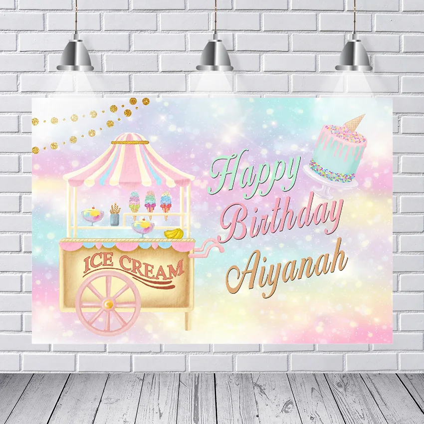 Fondo de vinilo personalizado para fotografía de carnaval, carrusel, tienda de helados, pastel de feliz cumpleaños, Cupcake, estudio fotográfico