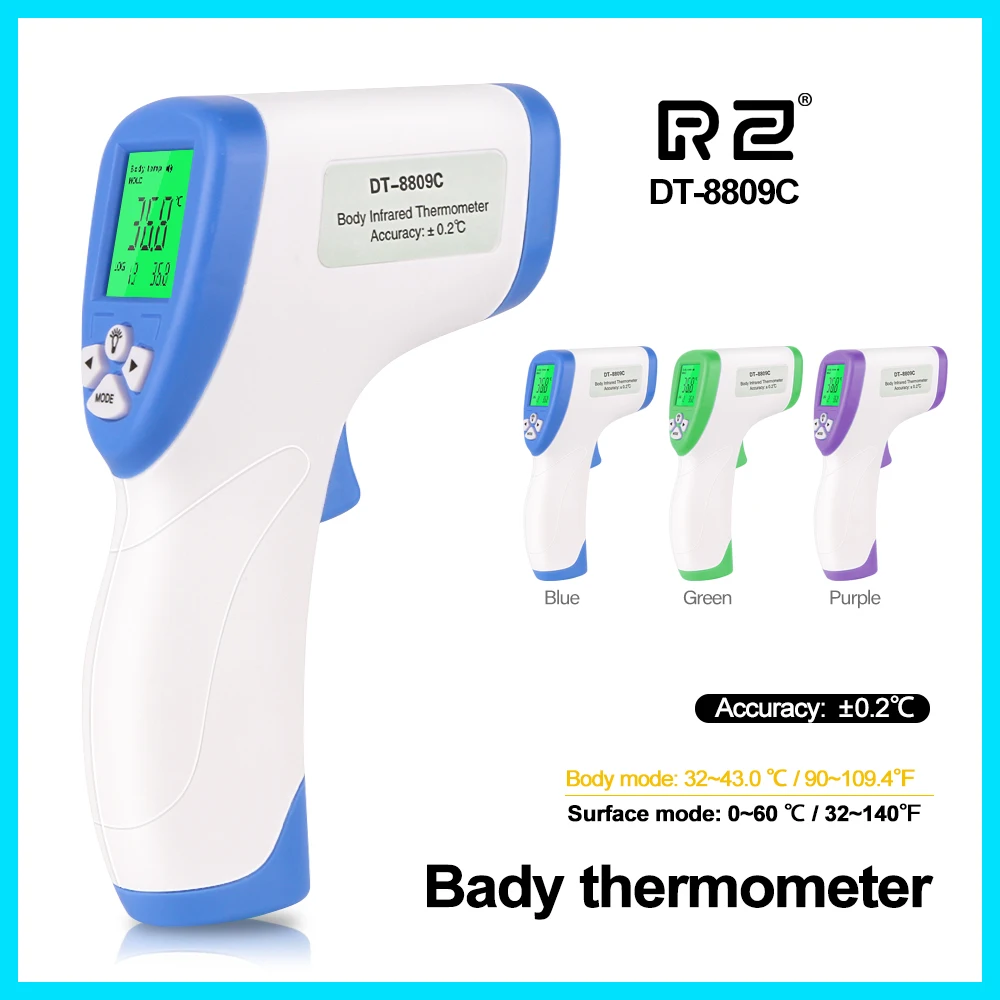Online RZ Infrared Forehead Digital Thermometer Portable Termometro Gun Baby Temperature Measurement Device DT 8809C