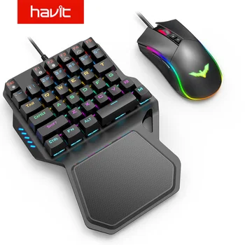 

Havit One-Handed Blue switch Mechanical Gaming Keyboard Kits 7 RGB Backlit Mouse Portable Game Keyboard 36 Keys Rainbow Backling