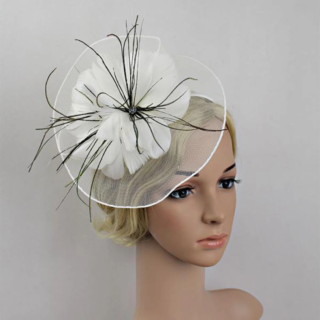 Net Flower Fascinator Feather Big Headband Wedding Women Racing Parts Church Hat