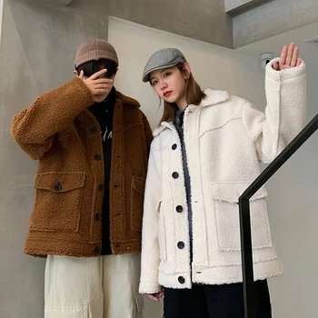 

Winter New Lamb Wool Jacket Men's Warm Thick Fashion Solid Color Casual Coat Man Streetwear Wild Loose Cotton Parka Men S-5XL