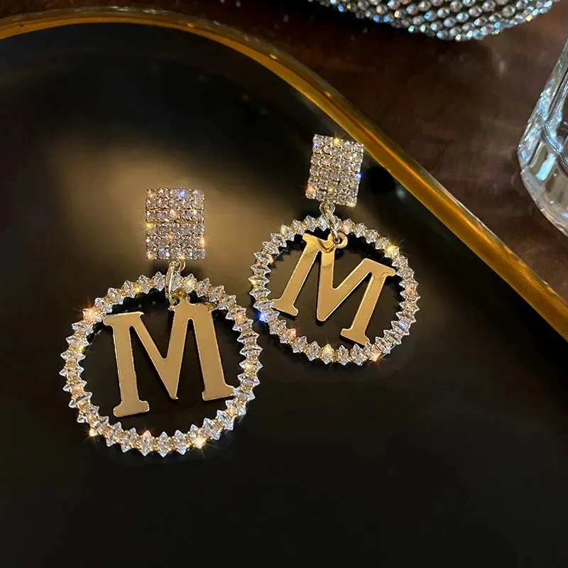 Luxury Vintage M Letter Leopard Drop Earrings for Women Round Circle Letter Dangle Earring Fashion Jewelry Gift drop earrings,dangle earrings,long earrings