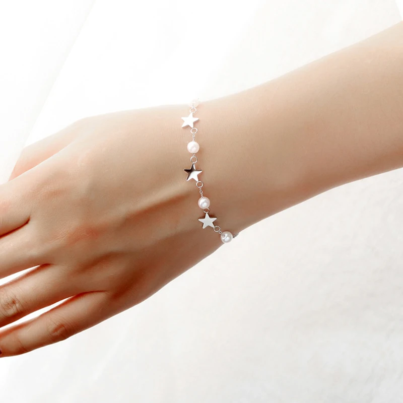 Han edition is sweet sen, Модный жемчужный браслет с пятиконечной звездой, украшенный вручную