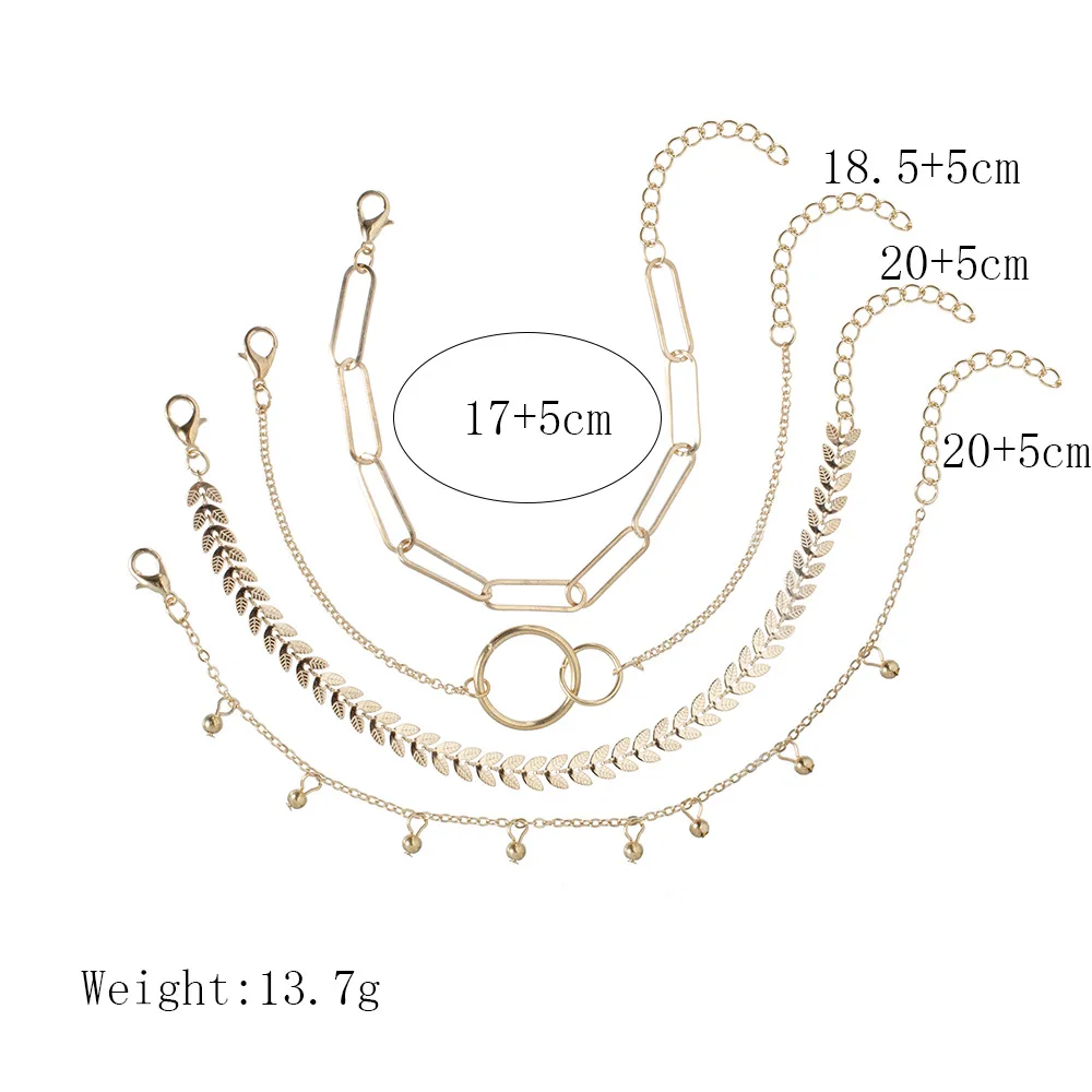 DIEZI 4 шт./компл. Простые Модные цепи Браслеты браслеты Винтаж Золотой металлический круг браслет для Для женщин Femme ювелирные изделия