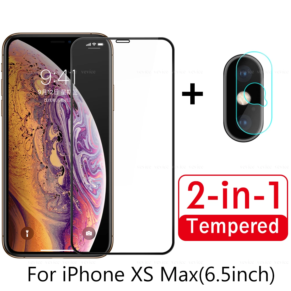 2 в 1 для iPhone XS XR X XsMax пленка объектива камеры и полное покрытие защита экрана
