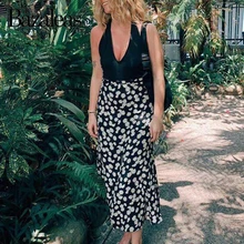 Bazaleas Высокая талия faldas mujer moda шикарная юбка в клетку с бантом с принтом маргаритки Женская винтажная Юбка femme Прямая поставка