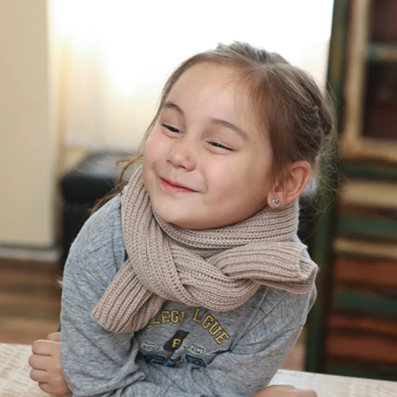 YELITE criandas meninos meninas cachecol de malha fibra acrilica cor sólida engrossado inverno pescocos mais quente xale letras