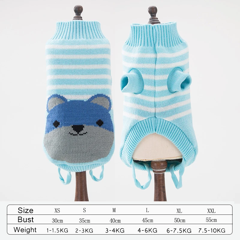 Sky blue bear Милая зимняя одежда с рисунком собаки, свитер, теплый Рождественский свитер для маленьких девочек, для собак для домашних животных для кошек, одежда, пальто, вязаная крючком ткань - Цвет: Sky blue bear