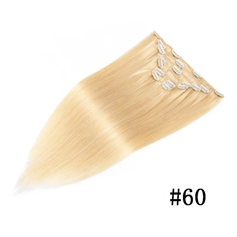 Remy человеческие волосы на заколках для наращивания 16-22 дюймов, бразильские прямые волосы на заколках для наращивания 7 шт./компл. 120 г - Цвет: 60