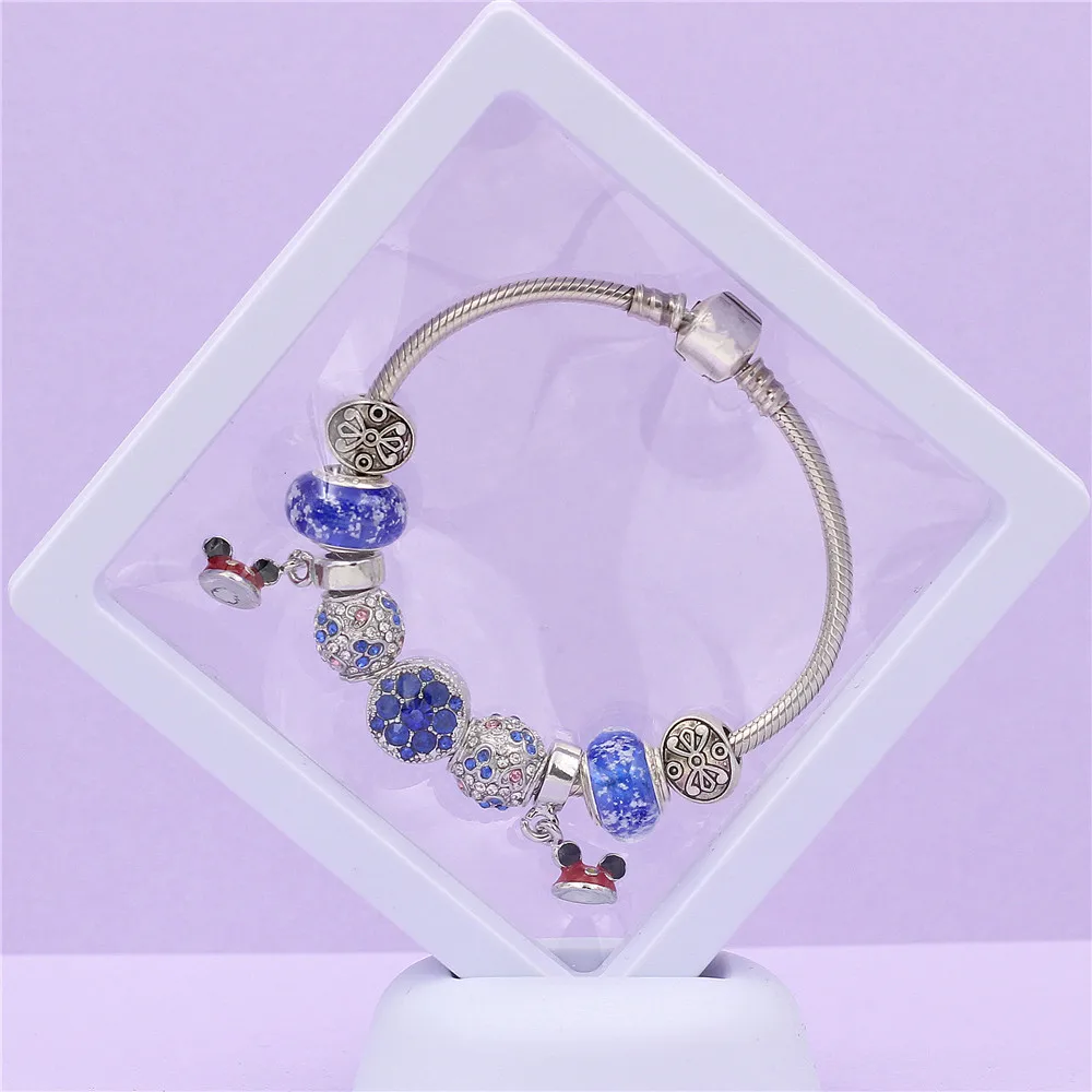 PDL049 Mickey Pendant Charm Bracelets Female European Style Enamel Beads Fit Brand Bracelet For Women Jewelry Gift drop shipping - Окраска металла: PDL049