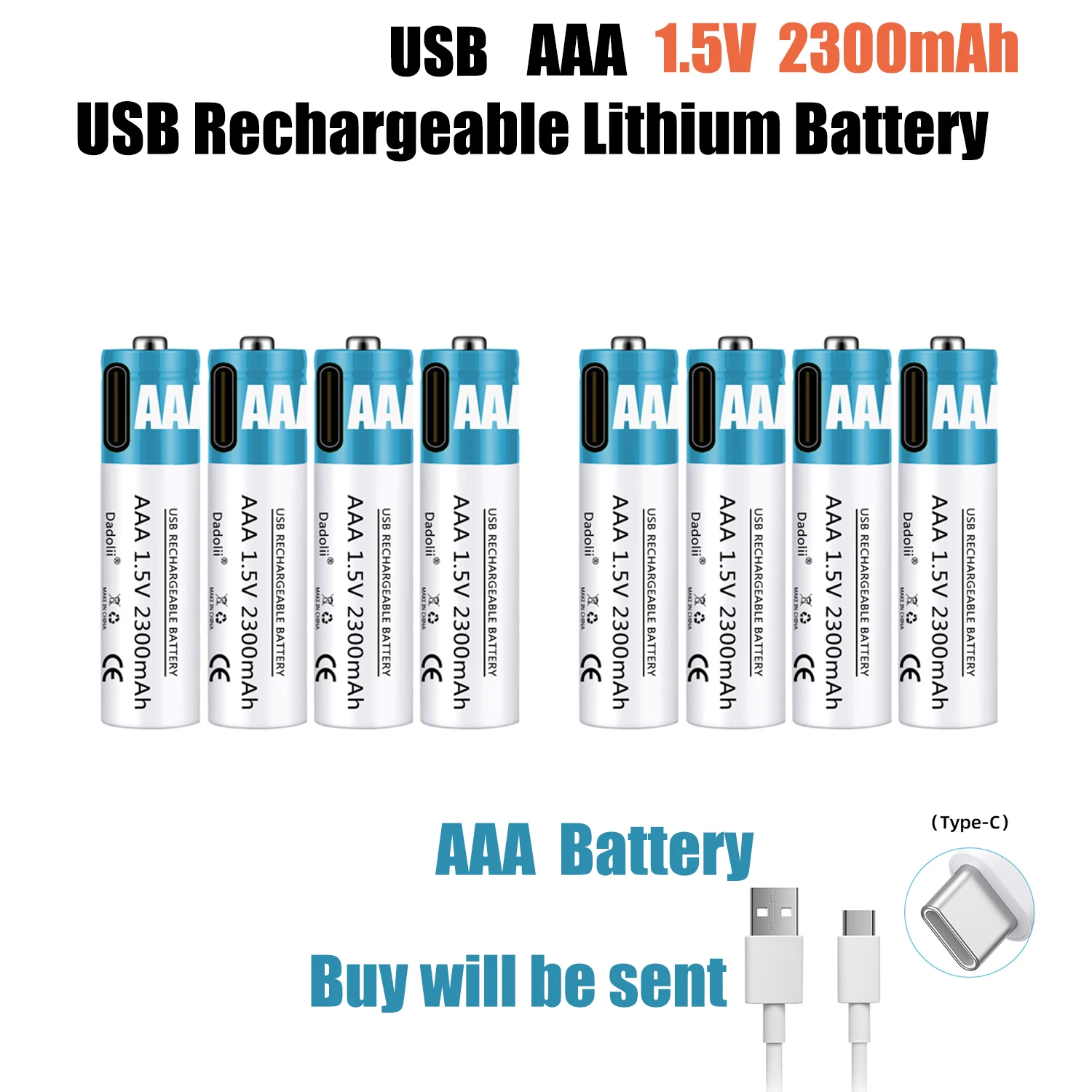 Литий-ионная аккумуляторная батарея высокой емкости 1 5 в AAA 2300 МВт-ч USB для пульта