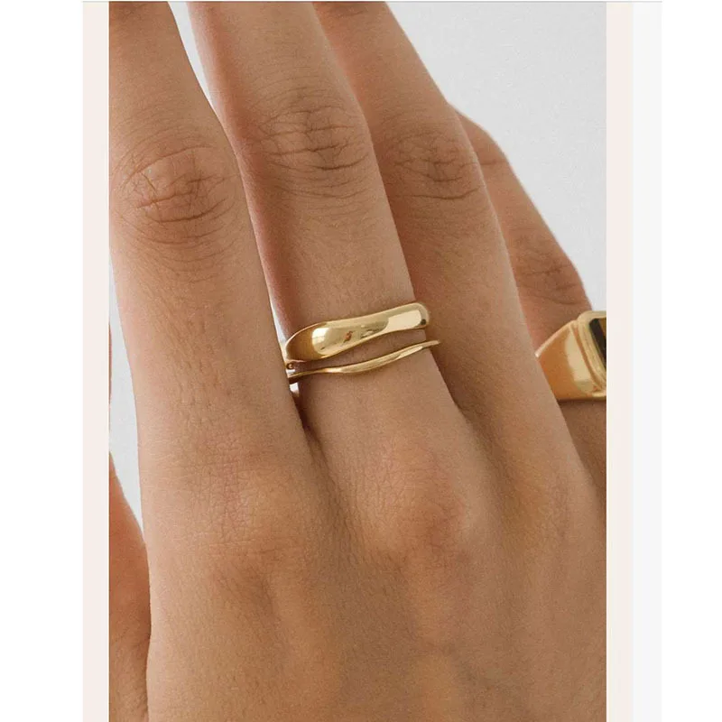 Joolim Jewelry High End PVD No Fade&Waterproof Fashion Minimalist Wave Shaped Stainless Steel Ring for Women stainless steel ring finger ring