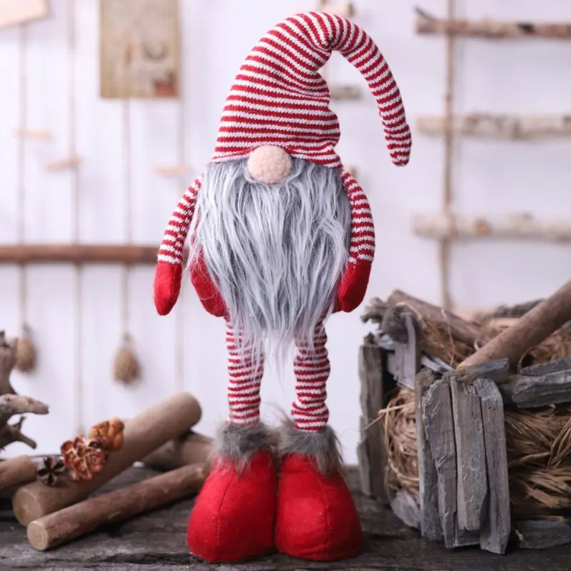 

Nordic Style Christmas Long Leg No Face Santa Claus Standing Doll with Stripes Cap Home Xmas Party Decoration Figurines Ornament