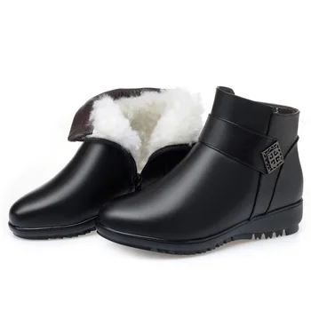 

Elegant Comfort Warm Winter Boots Mother Shoes Flat Inside Plush / Wool Snow Boots Full Genuine Leather Shoes Woman Ankle Boots