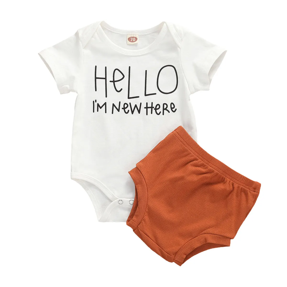 Baby Girls Outfits 2-Piece Set Summer Fashion Letter Print Short Sleeve Jumpsuit High Waist Brown Shorts | Мать и ребенок
