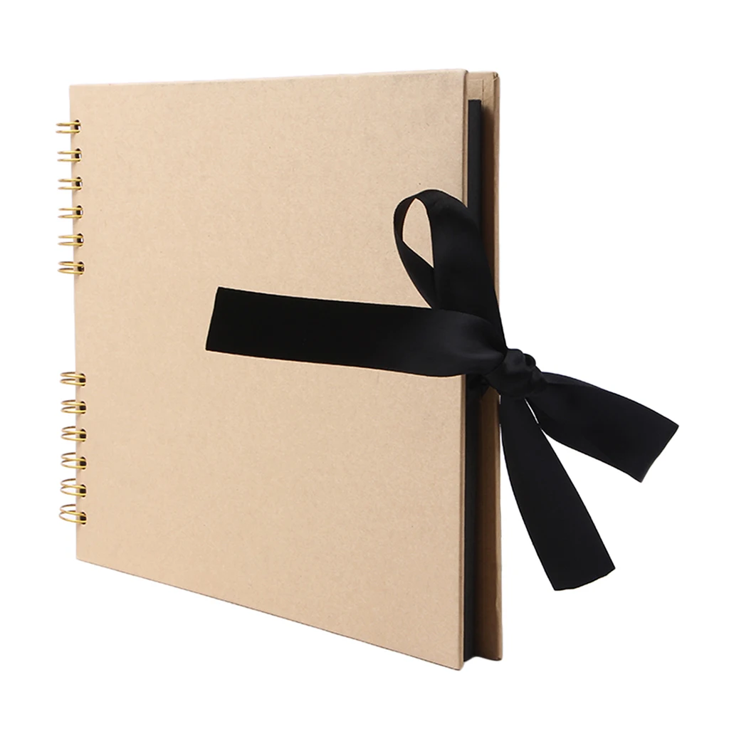 A4 Size 40 Pages Ribbon Bow Kraft Paper Scrapbook Photo Album Family Memory Book for Wedding Baby Children