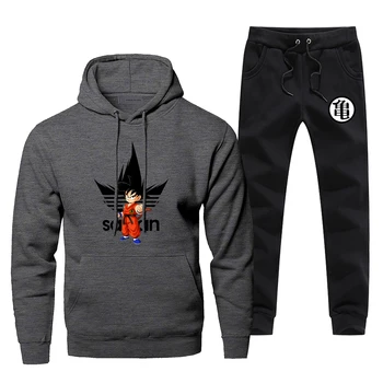 

Fashion Japan Anime Sweatshirt Dragon Ball Saiyan Hoodies Pants 2piece Sets Men Fleece Sportswear Sweatpants Harajuku Streetwear