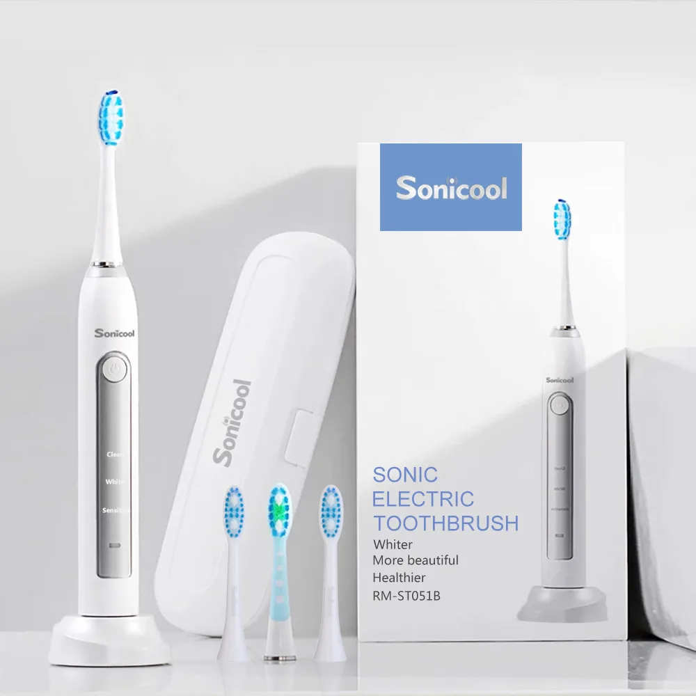 Sonicool RM-ST051B Electric Toothbrush USB Rechargeable Ultrasonic 48000 Vibrations Tooth Brushes With 4 Pcs DuPont Brush Heads Sonicool RM-ST051B Electric Toothbrush USB Rechargeable Ultrasonic 48000 Vibrations Tooth Brushes With 4 Pcs DuPont Brush Heads
