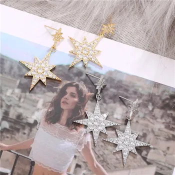 

Charms Temperament Cubic Zirconia CZ Star Earrings for Women Female Gold Silver Fashion Party Statement Earring Jewelry