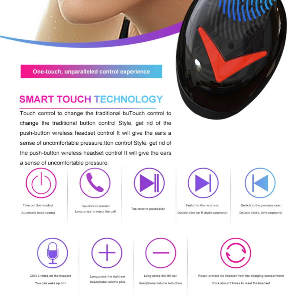 TWS 5.0 Bluetooth A8 Stereo Earphone Wireless Earphones touch control Waterproof Earphones LED Smart Power Bank