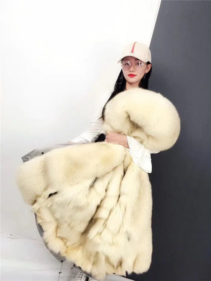 Модная зимняя куртка для женщин, шуба из натурального Лисьего меха, толстая натуральная меховая свободная парка, Большая Меховая верхняя одежда, съемная