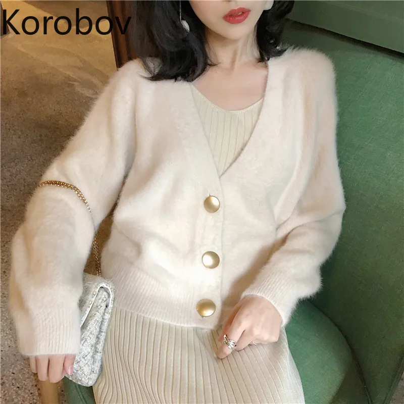 Коробов OL Однобортный укороченный Топ с длинным рукавом свитер женский кардиган
