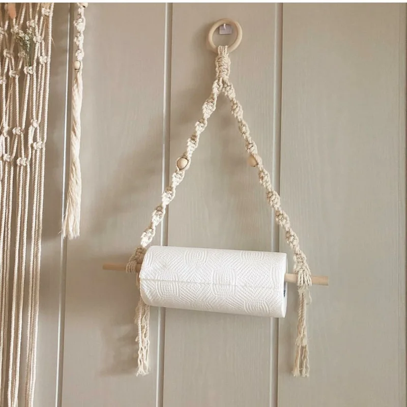 

Boho Decor Toilet Paper Stand Roll Paper Macrame Storage Rack small Tapestry wall Hanging Decoration Macrame Hand-woven Rope Hot