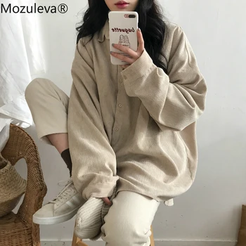 

Mozuleva Fashion Women Corduroy Coats Turn Down Collar Female Cardigans Single Breasted Outwear Loose Jackets Autumn Winter 2020
