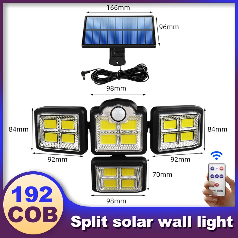 198 192 LED Solar Light 2000W Motion Sensor 4 Heads 3 Modes Solar Wall Lamp IP67 Waterproof Outdoor Landscape Security Lighting solar torch lights Solar Lamps