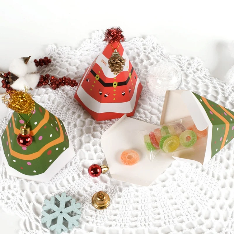 

Hot 50Pcs Merry Christmas Hexagon Shape Candy Box Bag Christmas Tree Gift Box Paper Box Gift Bag Container Supplies Navidad