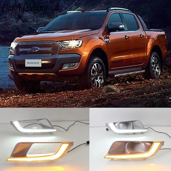 

Car flashing 2pcs For Ford Ranger 2015 2016 2017 2018 LED DRL Daytime Running Light Daylight Fog Lamp With Yellow Turn Signal