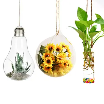 

Transparent Clear Glass Flower Plant Stand Hanging Vase Planter Terrarium Container Home Garden Office Decor