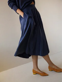 

Copper ammonia half skirt 2019 early spring three-color texture delicate and drape elastic waist skirt