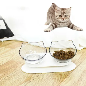

Cat Bowl Dual-use Transparent Non-slip Protect Cervical Vertebrae Tilt Mouth Pet Drinking Water Food Bowls for Dog Cats