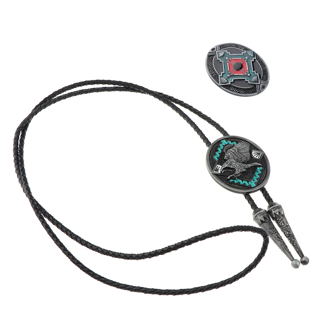 Necklace Pendant Unisex Leather Rope With 3D Sculpture Eagle Artificial Western Cowboy Bolo Tie Rodeo Dance Tie Adjustable