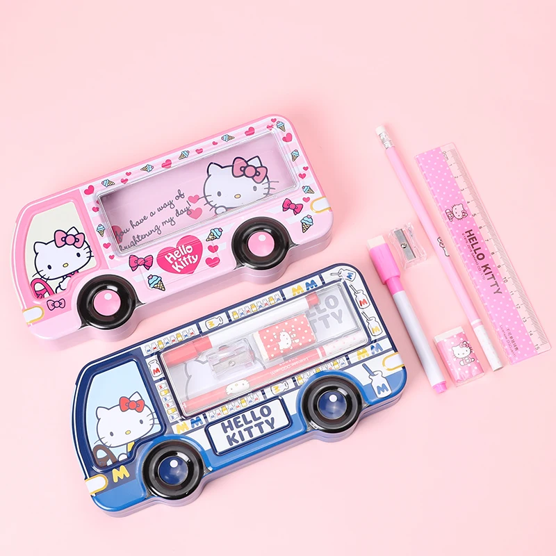 Hello Kitty Bus Style Stationery Set Metal Pencil Case