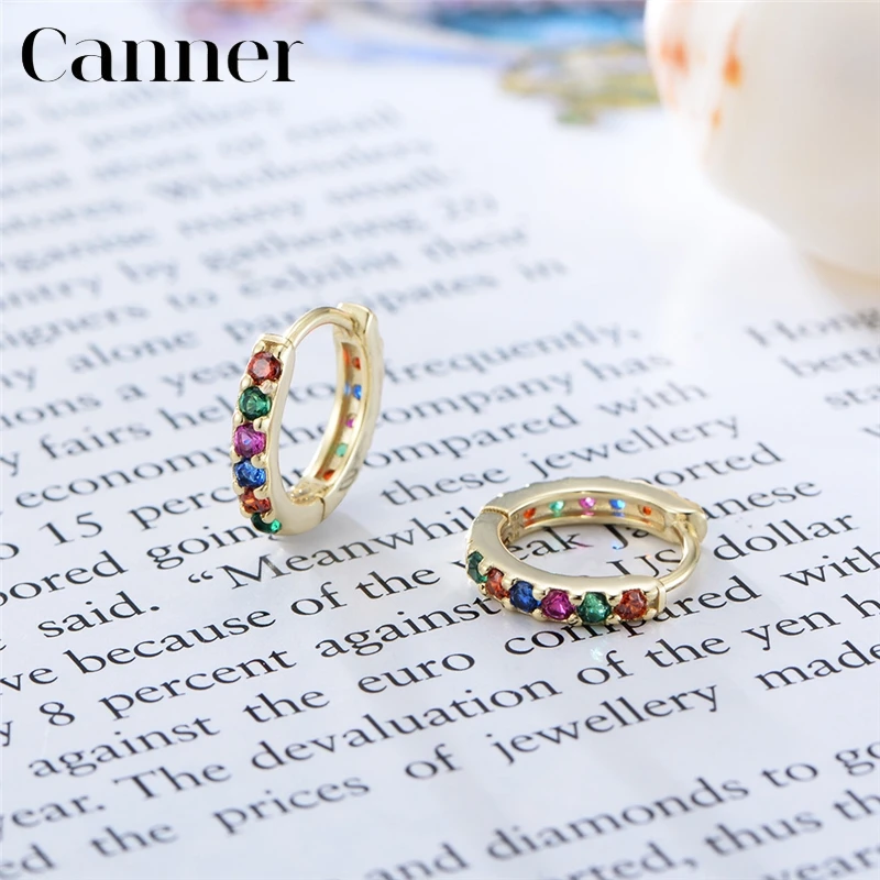 

925 Sterling Silver Geometric Small Circle Single Rainbow Zircon Hoop Earrings for Women Simple Minimalist Round Earrings