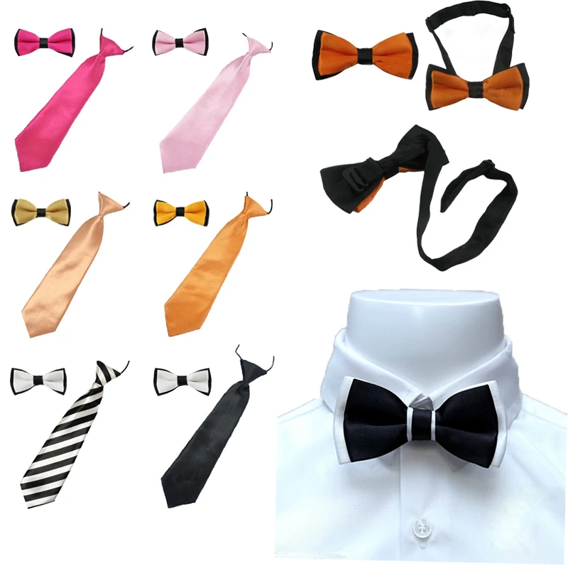 2PCS Children's Kids Ties Bowtie Wedding Boys Bow Tie Matching Colors Clothing Accessories YHHtr0011 kids tie